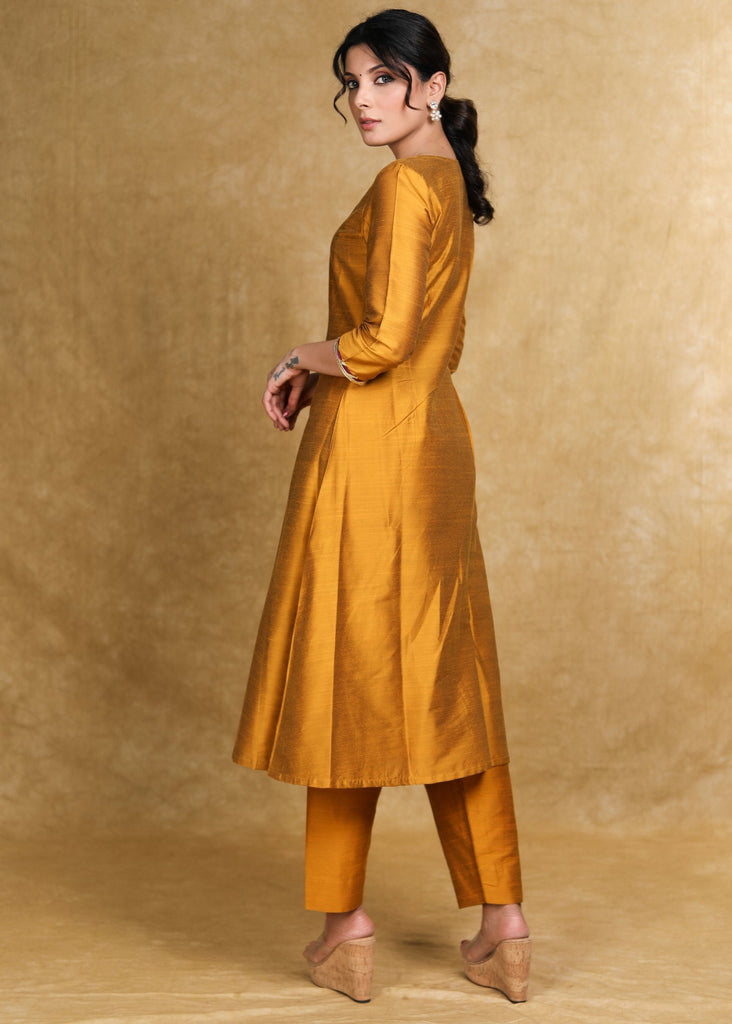 ON-SALE-ethnic-mustard-cotton-silk-a-line-kurti-highlighted-with-gotta-patti-coord-pant-optional