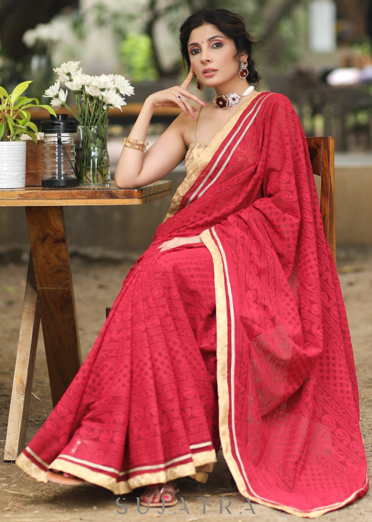 Banarasi Semi Georgette Saree With Antique Zari Buti Weaving & Border- –  Banarasikargha