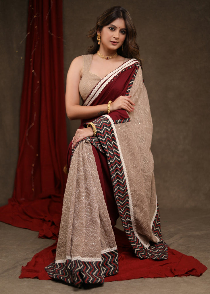 Designer Mulberry Purple Rayon Saree with Embroidery Combination Highlighted with Delicate Lace