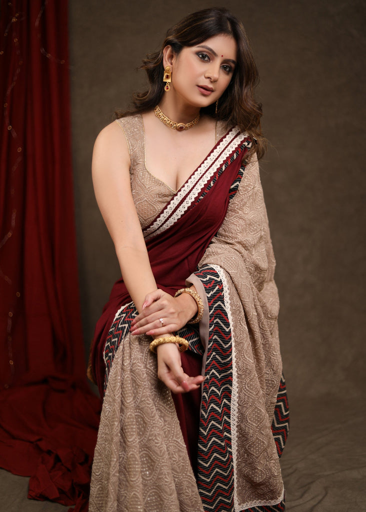 Designer Mulberry Purple Rayon Saree with Embroidery Combination Highlighted with Delicate Lace