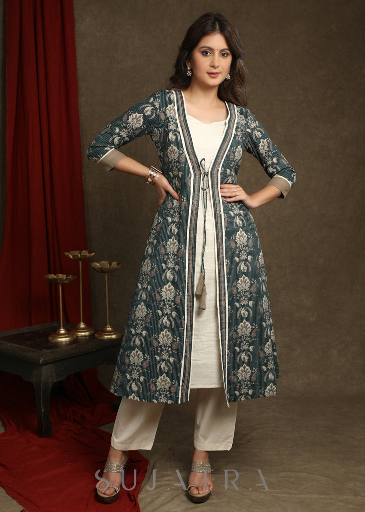 Buy Rust And Graphite Grey Jacket Kurti With Resham And Patch Work Online -  Kalki Fashion