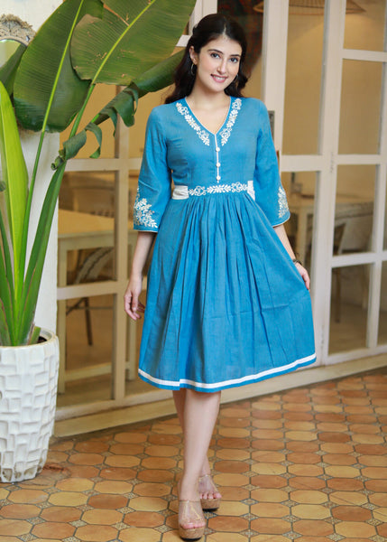 ON-SALE-elegant-powder-blue-cotton-embroidered-dress-with-attached-belt