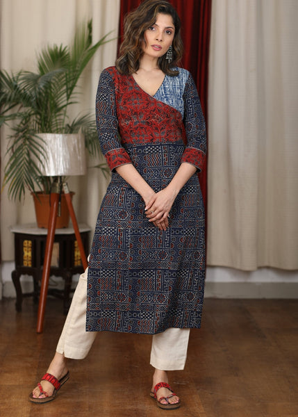 ON-SALE-sale-exclusive-hand-block-printed-natural-color-ajrakh-combination-kurta