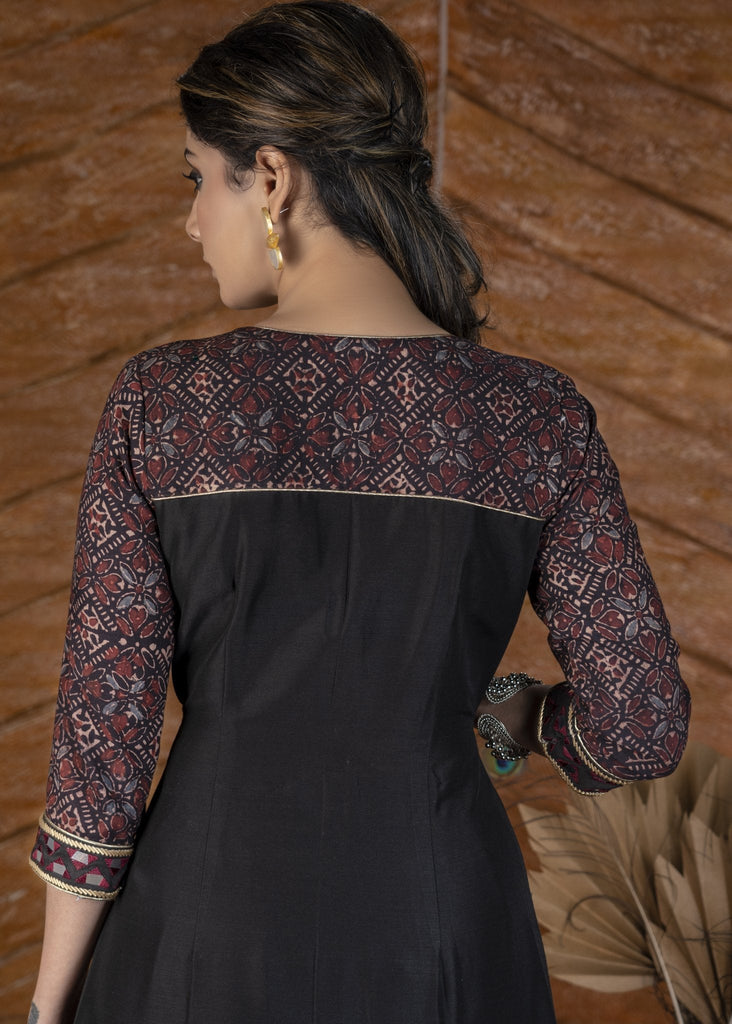 ON SALE Exclusive black Ajrakh Kurta & pant set with heavy hand embroidery - Dupatta optional.