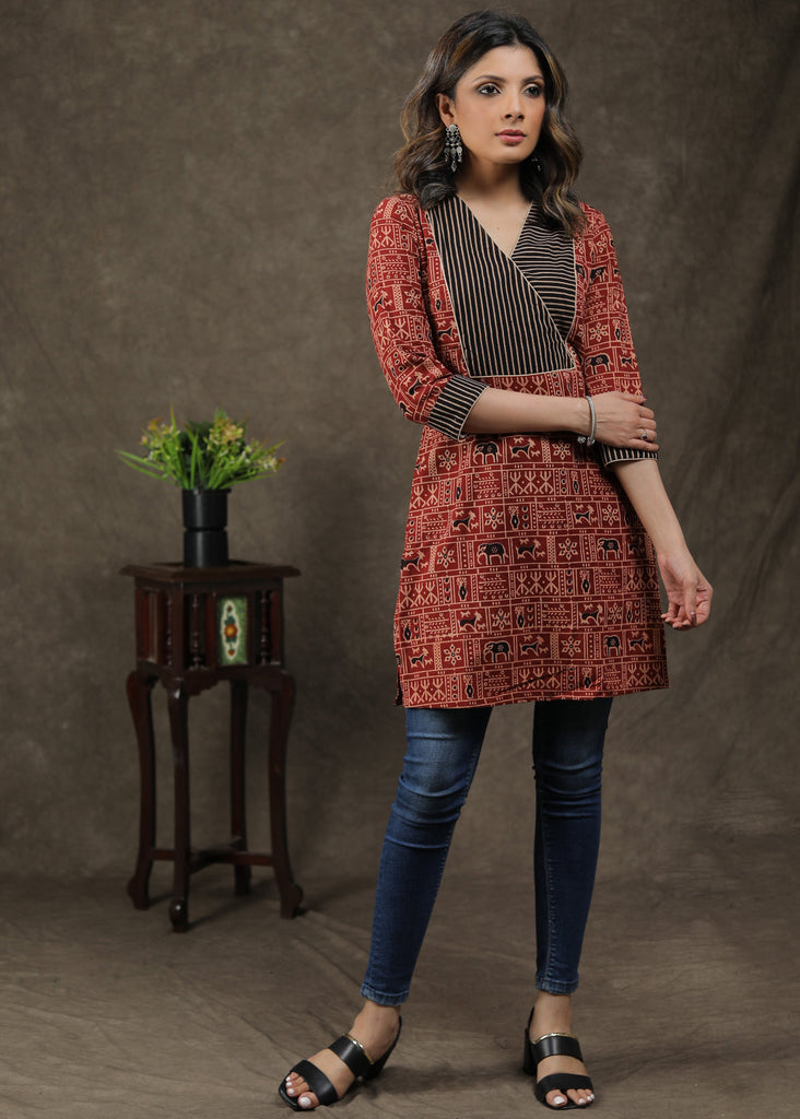 ON-SALE-stylish-cotton-animal-printed-ajrakh-combination-tunic