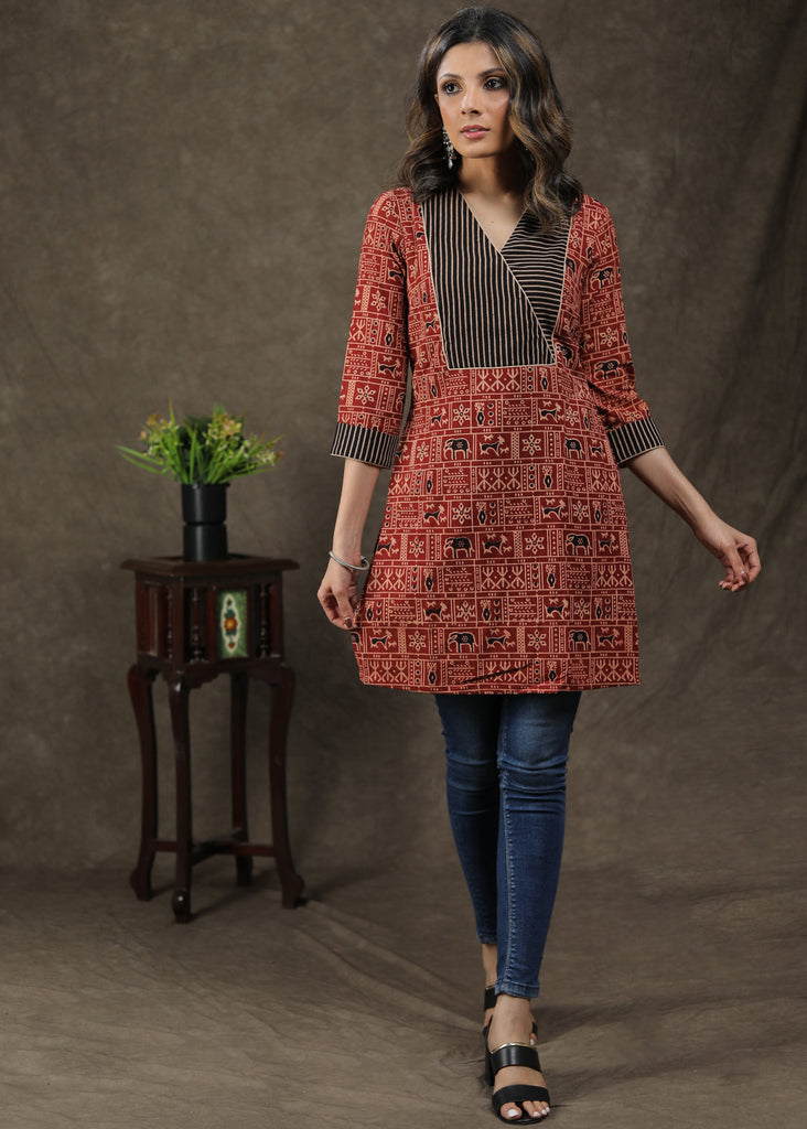 ON-SALE-stylish-cotton-animal-printed-ajrakh-combination-tunic