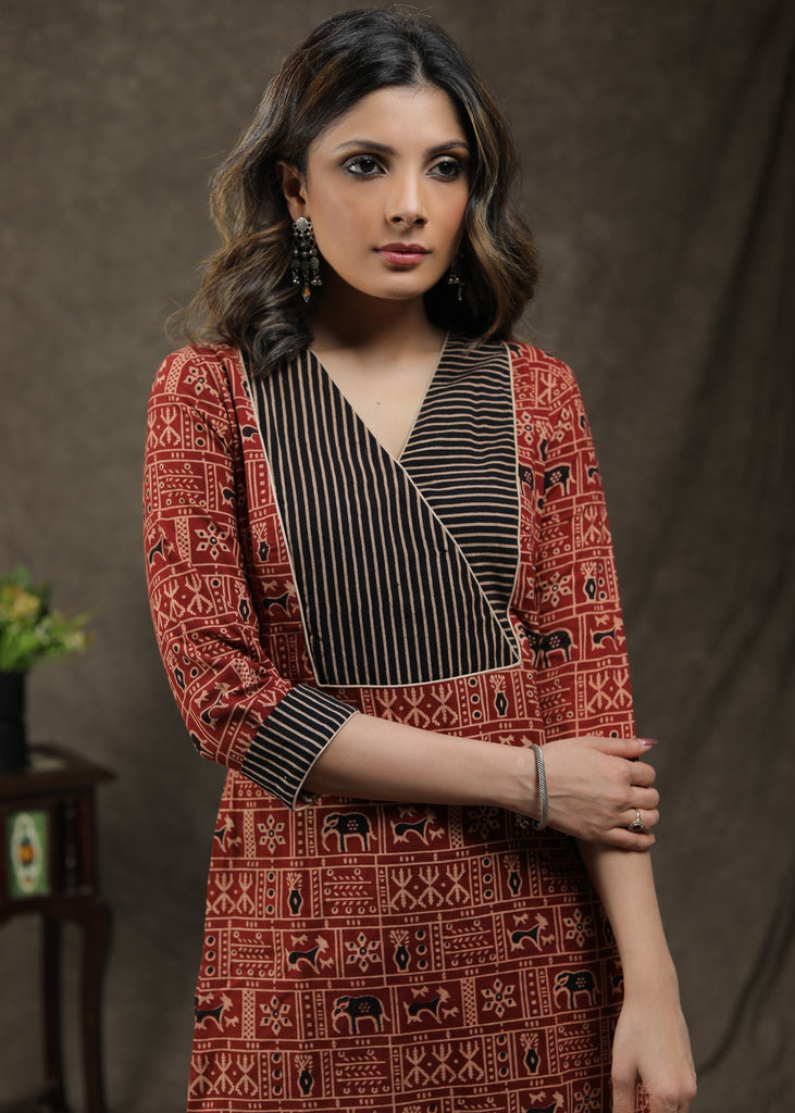 ON-SALE-stylish-cotton-animal-printed-ajrakh-combination-tunic