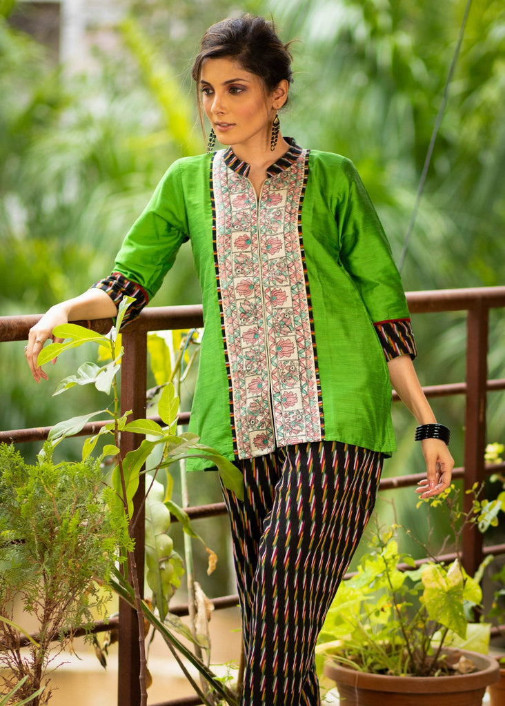 ON-SALE-exclusive-hand-painted-madhubani-cotton-top-coordinated-ikat-pant