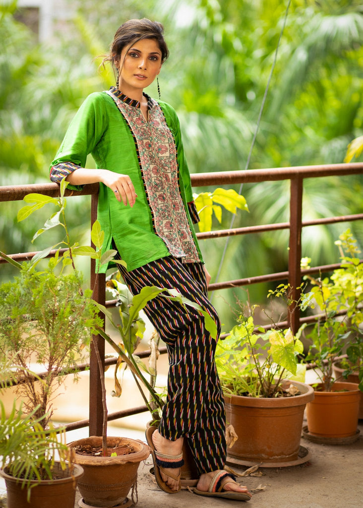 ON-SALE-exclusive-hand-painted-madhubani-cotton-top-coordinated-ikat-pant