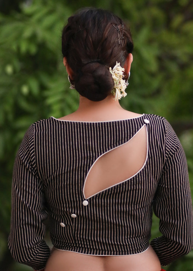 Exclusive Stripe Ajrakh Blouse with Leaf Cutout on the Back