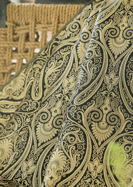 Exclusive Black Banarasi Brocade fabric with Paisley Motifs