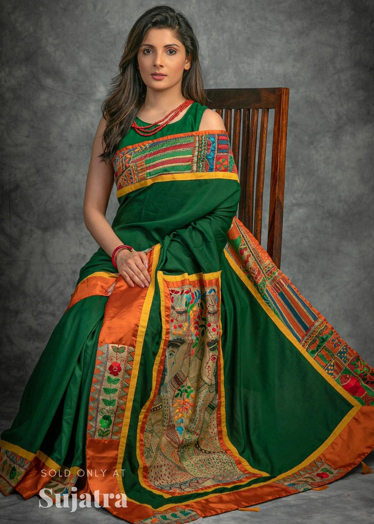 Olive Green organza kutch work saree - #SareeEnvy - Aavaranaa