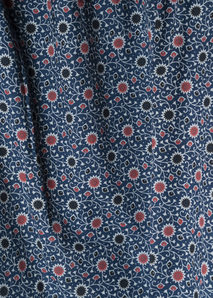 Blue Floral Print Cotton Ajrakh Fabric – Sujatra