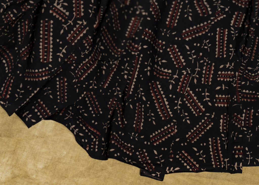 Black Cotton Ajrakh Geometric Print Fabric