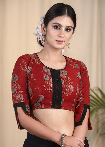 Elegant Red Banarasi Strappy Blouse with Deep Plunge Neckline and Back –  Sujatra