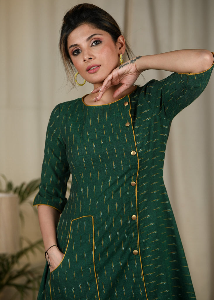 Exclusive Green ikat one piece cotton dress