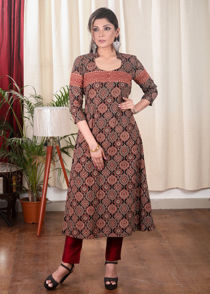 Comfortable Cotton A line Ajrakh Combination Kurta