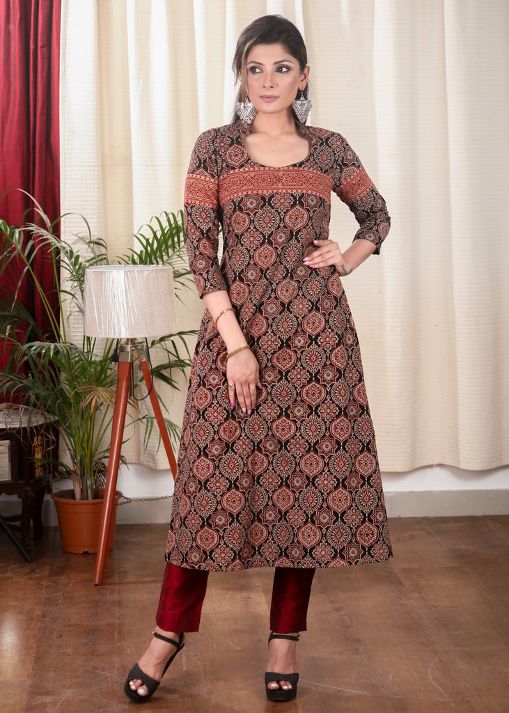 Comfortable Cotton A line Ajrakh Combination Kurta