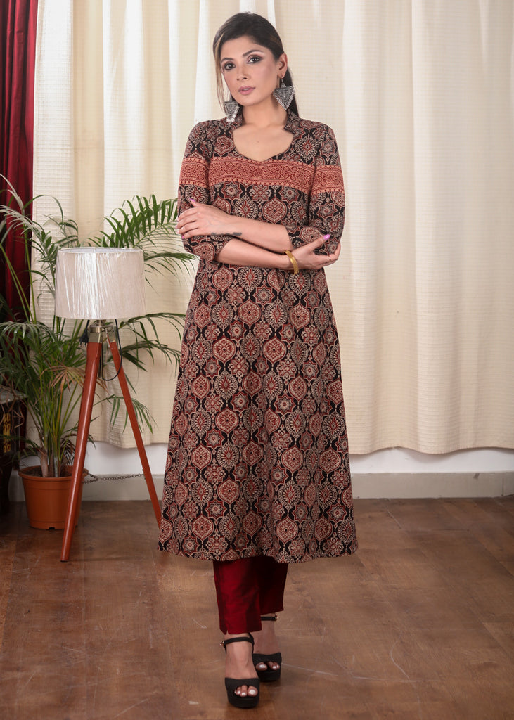 Comfortable Cotton A line Ajrakh Combination Kurta