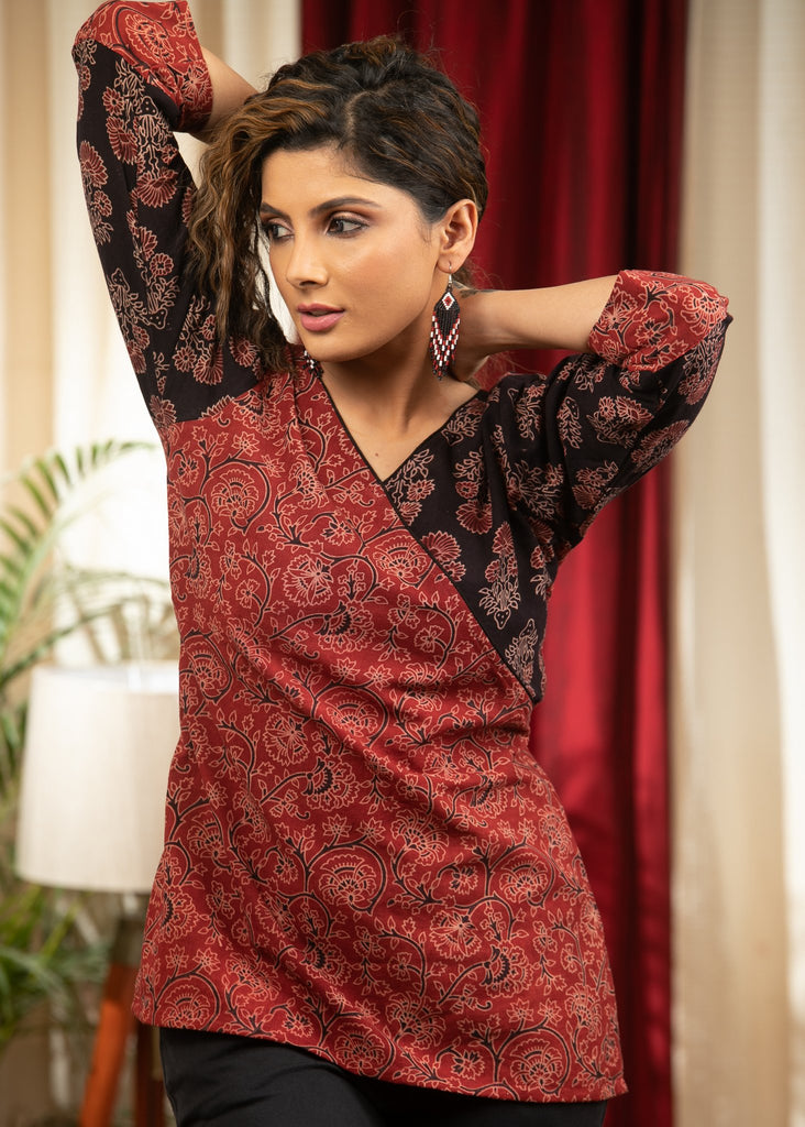Exclusive Ajrakh combination cotton top – Sujatra