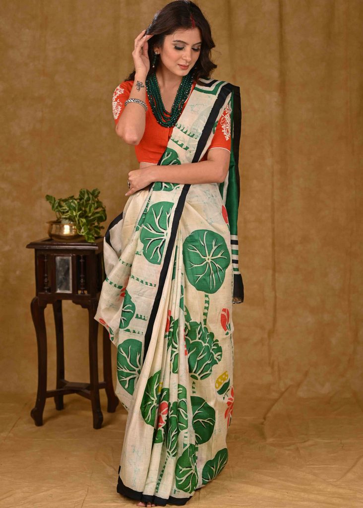 Green Floral Pure Silk Saree