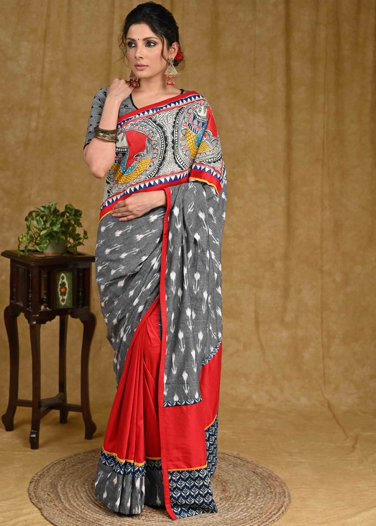 Spring Ladies Casual Wear Lightweighted Grey And Red 100% Cotton Printed  Saree at Best Price in Burdwan | Benevolence