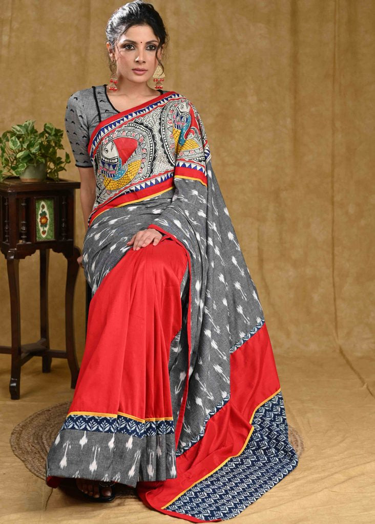 Beige-colored Assamese Traditional Handloom saree with Colorfull Motifs