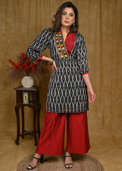 Graceful Ikat Tunic with Handmade kutch mirror Work