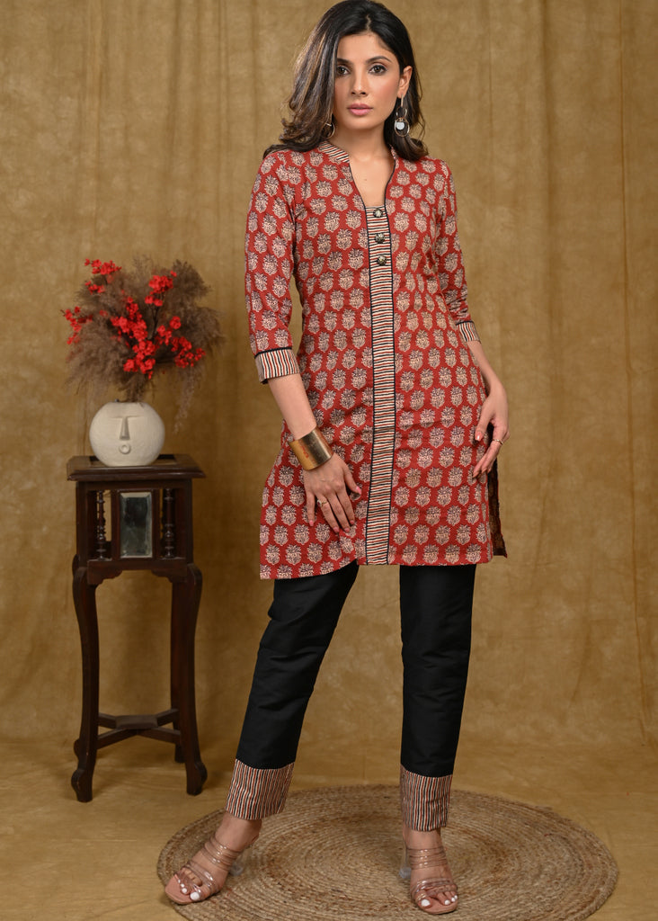 Elegant Cotton Ikat and Ajrakh Combination Tunic – Sujatra