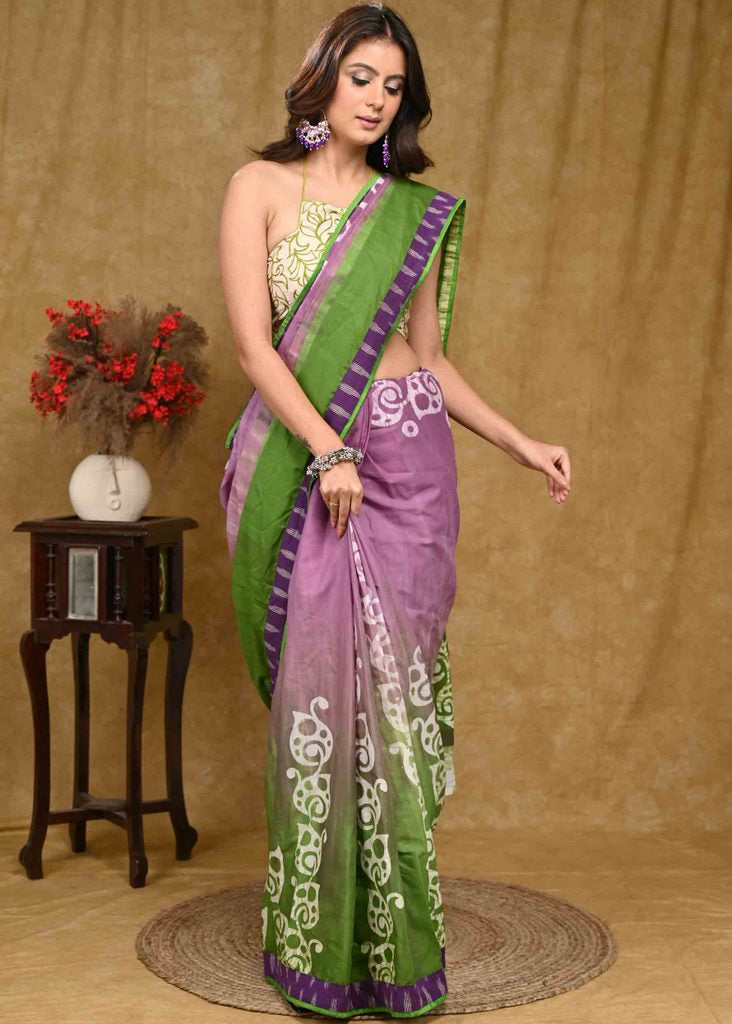 Buy Purple Muga Banarasi Sari Online in USA with Buta and Green Border –  Pure Elegance