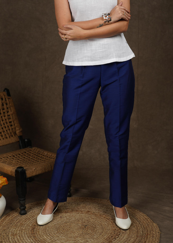 Buy Royal Blue Gray and Navy Blue Combo of 3 Solid Women Regular Fit  Trousers Cotton Slub for Best Price Reviews Free Shipping