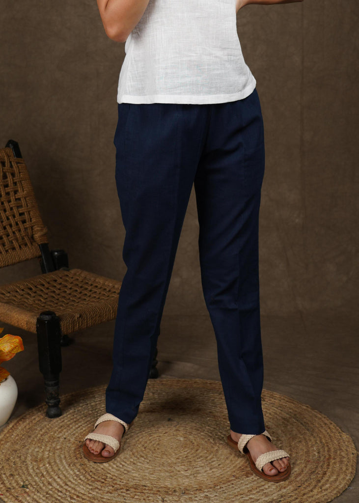Navy blue linen trousers by Dhatu Design Studio  The Secret Label