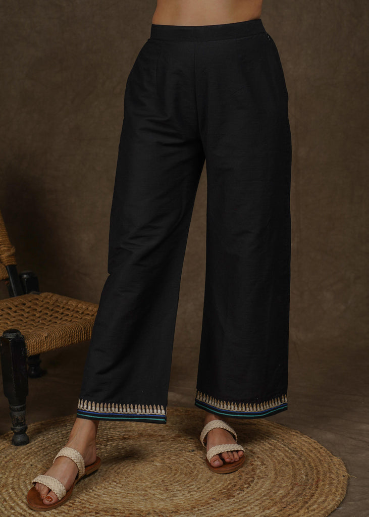 SPRWMN Wide Leg Pintuck Pants Black - Silk Trousers
