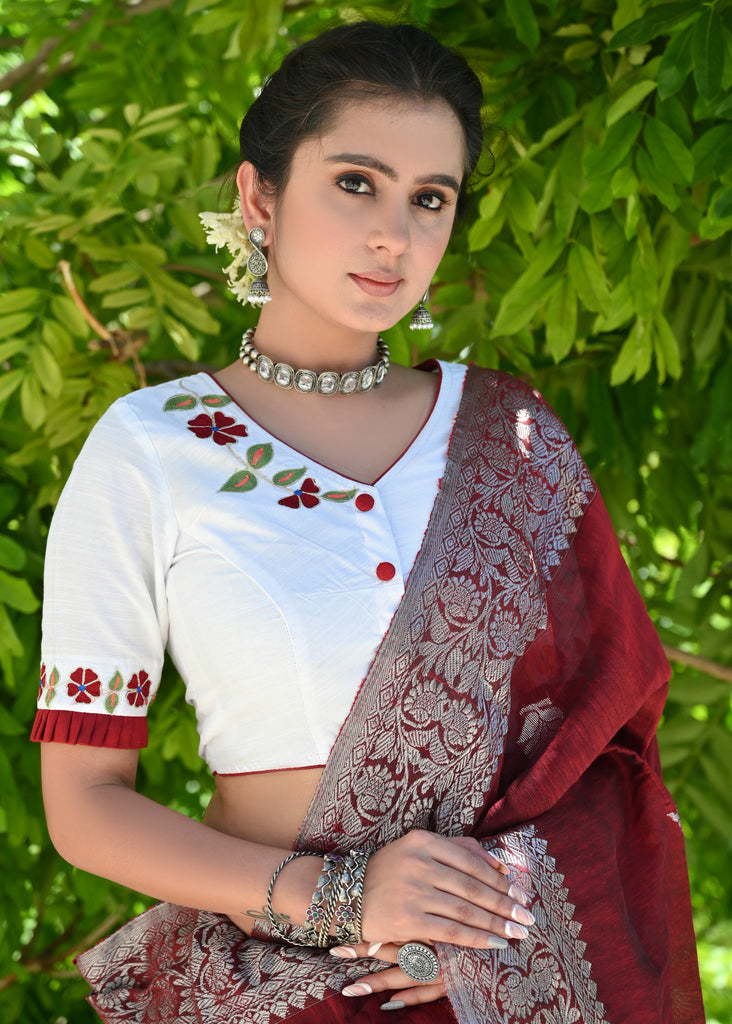 White Katan Benarasi Silk Saree Blouse/beautiful Designer Exclusive  Banarasi Silk Saree/indian Saree.sufiyaart - Etsy
