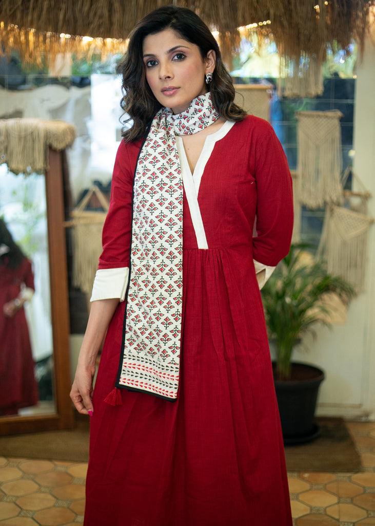 Trendy Cotton Maroon A- Line Kurta - Stole Optional