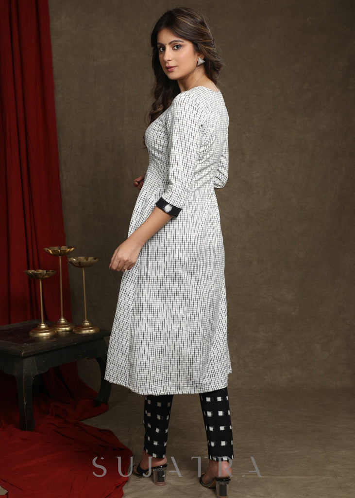 Elegant Pure Ivory And Black Double Ikat Shrug - Kurta Optional