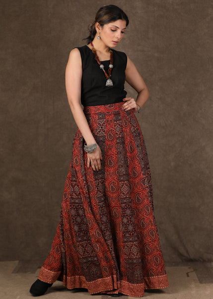 Ajrakh Mix & Match Pleated Skirt with Matching Top & Shrug - 3 Piece ...