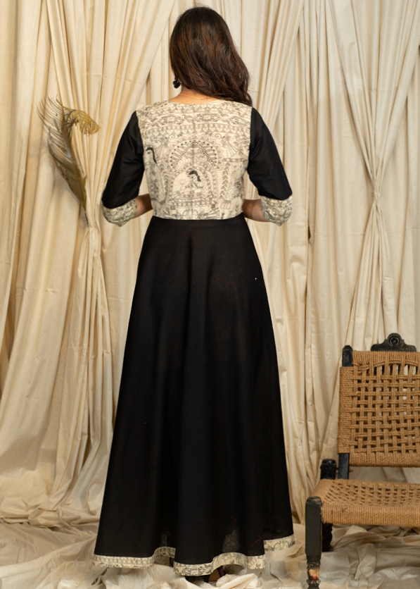 Stylish Madhubani Print Occasion wear Gown in Cotton Handloom Fabric