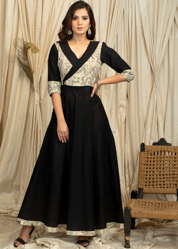 Stylish Madhubani Print Occasion wear Gown in Cotton Handloom Fabric