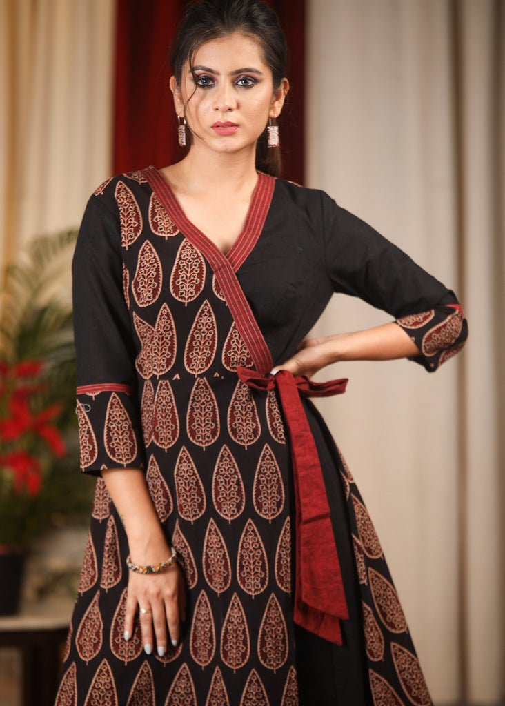 Exclusive Ajrakh overlapping one piece dress